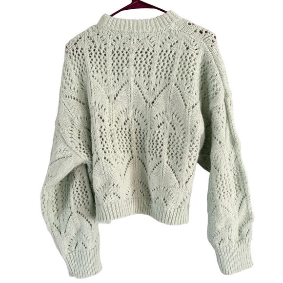 NWT TopShop Pointelle Cropped Crewneck Sweater Women’s Size 12 Mint Green - Picture 5 of 8
